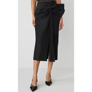 NWOT Ann TaylorBlack Taffeta Draped Bow Midi Skirt 10
